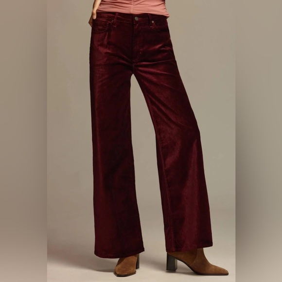 NWT Citizens Of Humanity - Lolli Mid Rise Baggy Velvet Jeans in Burgundy - Picture 5 of 12
